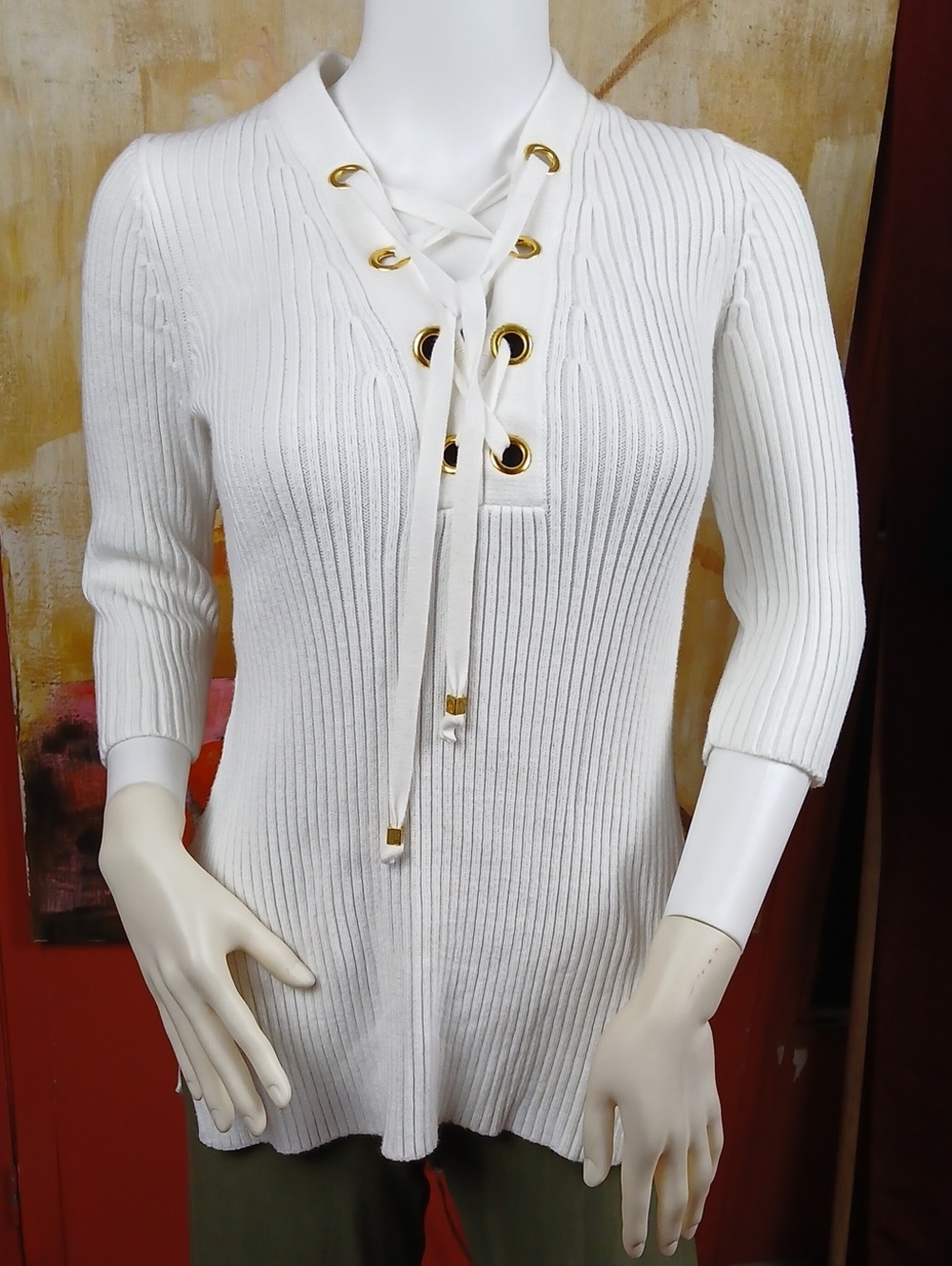 Michael Kors Lace-Up Grommet Ribbed Knit Tunic Sweater Size S